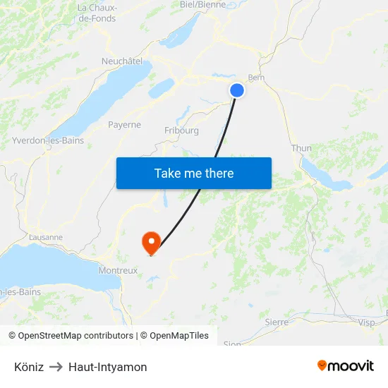 Köniz to Haut-Intyamon map