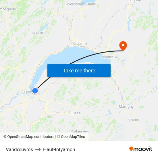 Vandœuvres to Haut-Intyamon map
