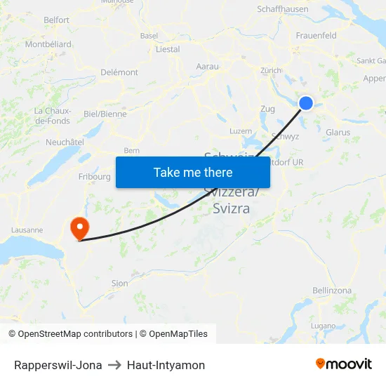 Rapperswil-Jona to Haut-Intyamon map