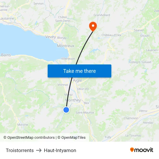 Troistorrents to Haut-Intyamon map