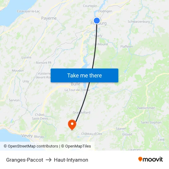 Granges-Paccot to Haut-Intyamon map