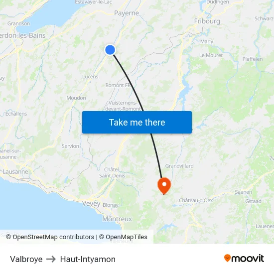 Valbroye to Haut-Intyamon map