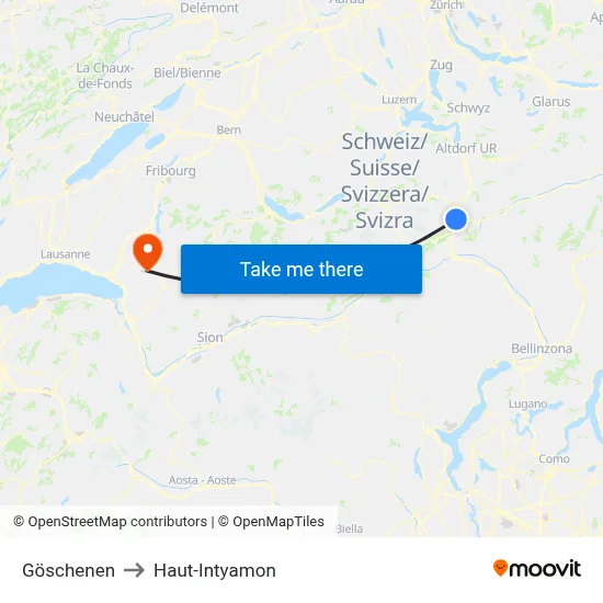 Göschenen to Haut-Intyamon map
