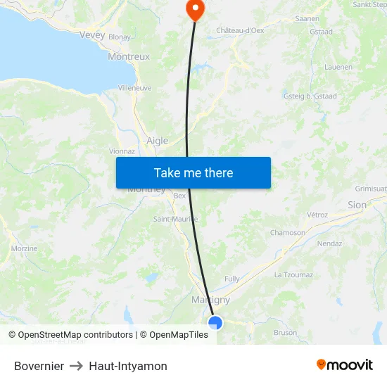 Bovernier to Haut-Intyamon map