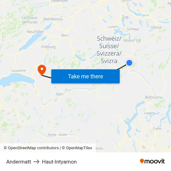 Andermatt to Haut-Intyamon map