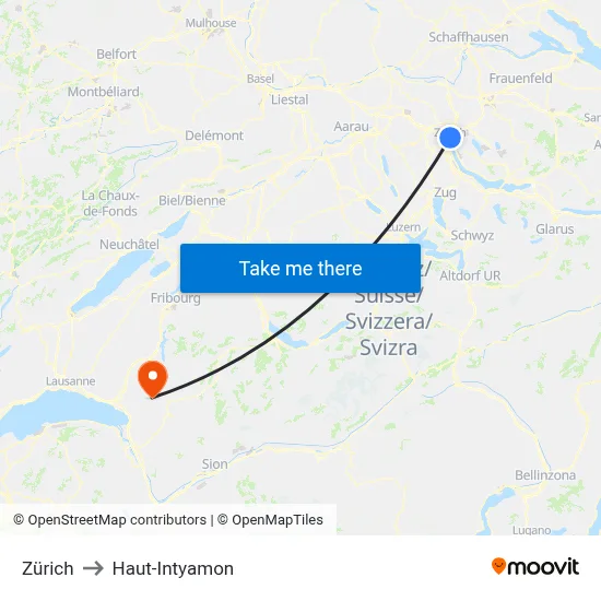 Zürich to Haut-Intyamon map