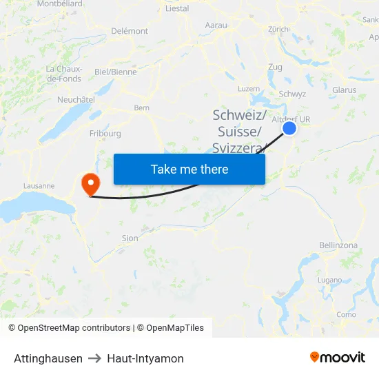 Attinghausen to Haut-Intyamon map