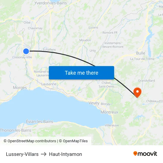 Lussery-Villars to Haut-Intyamon map