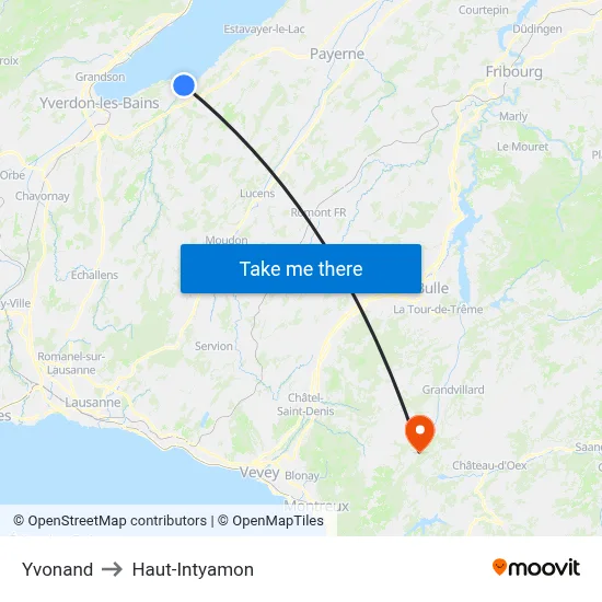 Yvonand to Haut-Intyamon map