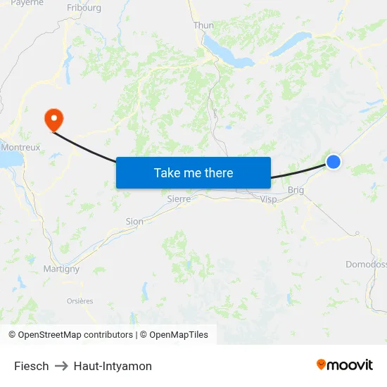 Fiesch to Haut-Intyamon map