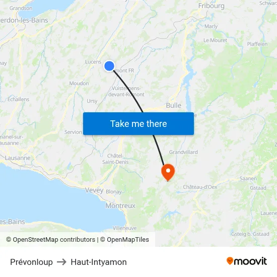 Prévonloup to Haut-Intyamon map