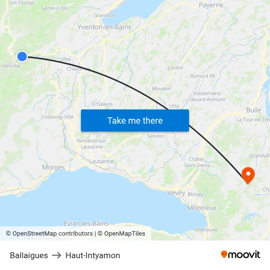 Ballaigues to Haut-Intyamon map