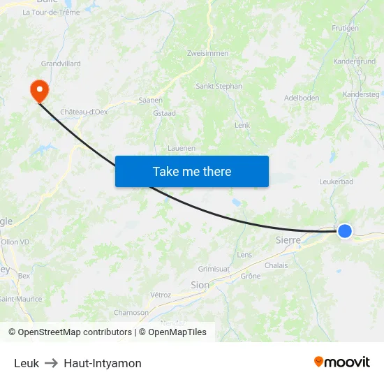 Leuk to Haut-Intyamon map