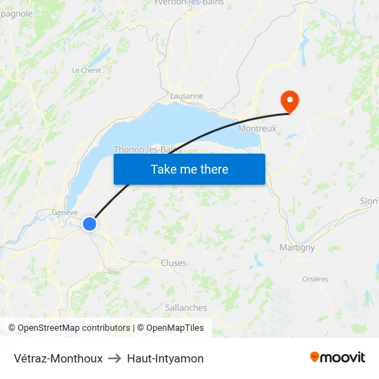 Vétraz-Monthoux to Haut-Intyamon map