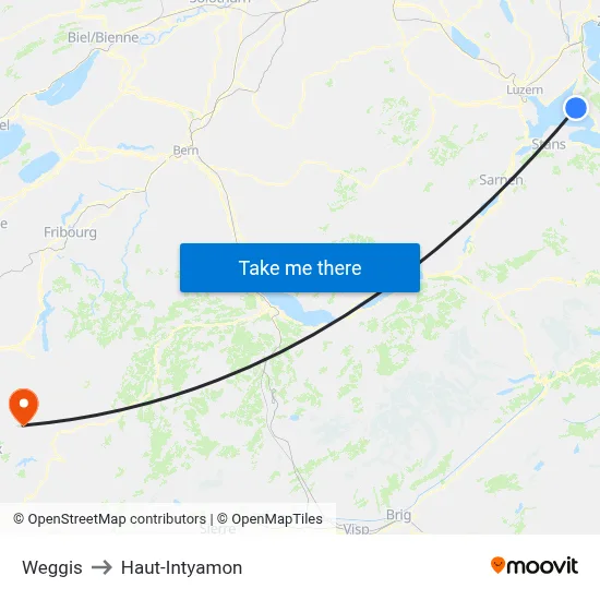 Weggis to Haut-Intyamon map