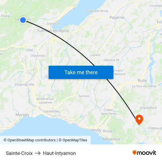 Sainte-Croix to Haut-Intyamon map