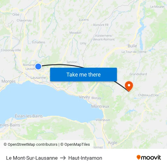 Le Mont-Sur-Lausanne to Haut-Intyamon map
