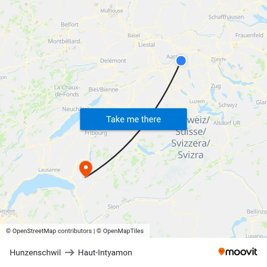 Hunzenschwil to Haut-Intyamon map
