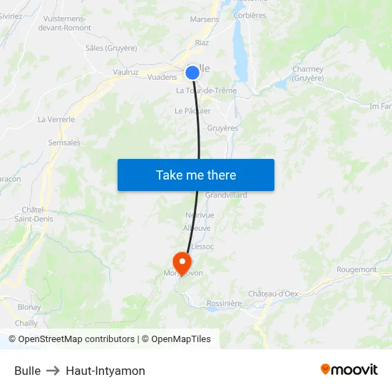 Bulle to Haut-Intyamon map