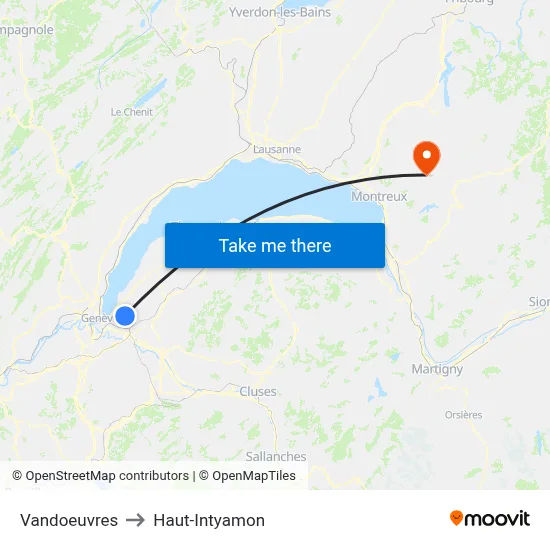 Vandoeuvres to Haut-Intyamon map