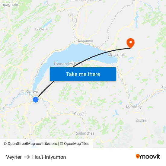 Veyrier to Haut-Intyamon map