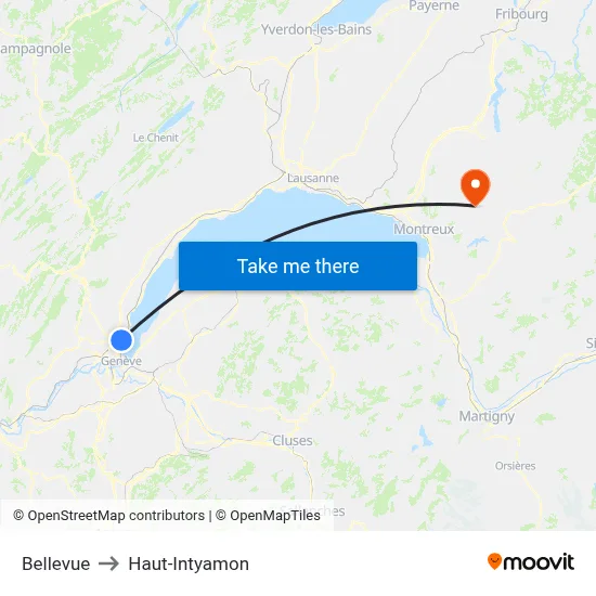 Bellevue to Haut-Intyamon map