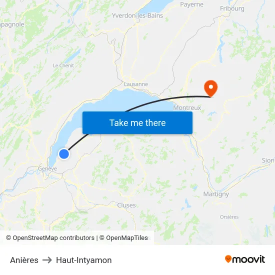 Anières to Haut-Intyamon map