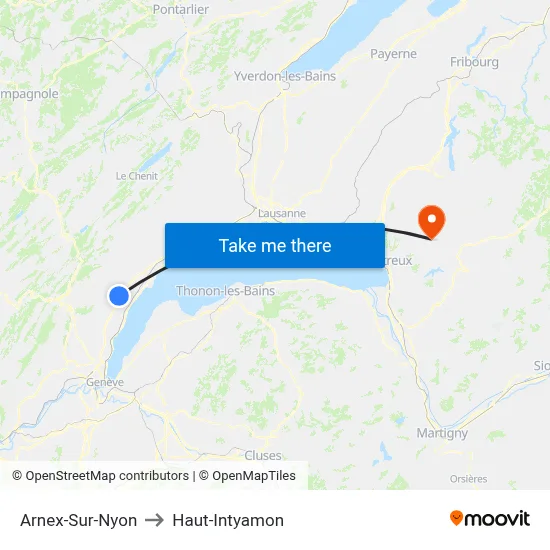 Arnex-Sur-Nyon to Haut-Intyamon map