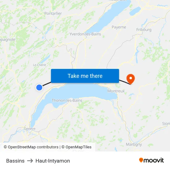 Bassins to Haut-Intyamon map