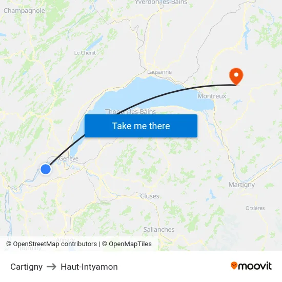 Cartigny to Haut-Intyamon map