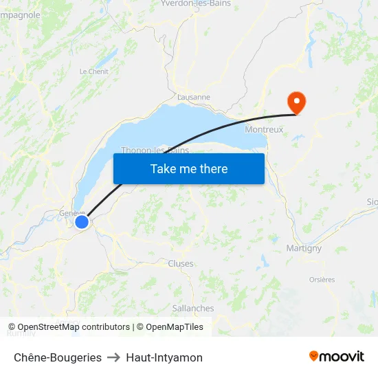 Chêne-Bougeries to Haut-Intyamon map