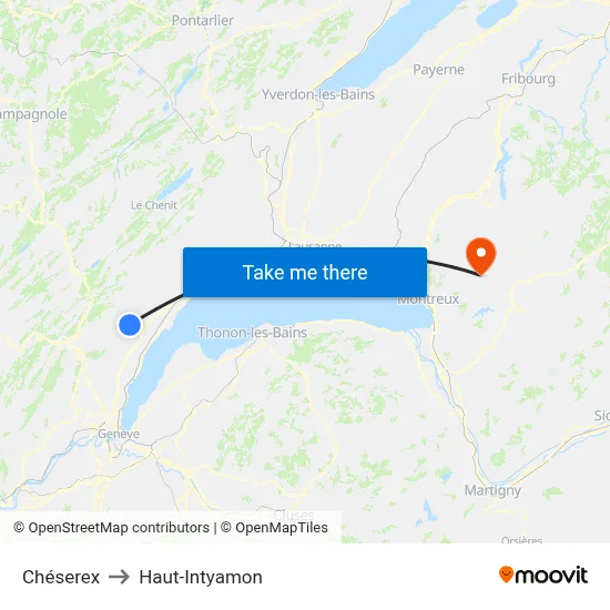 Chéserex to Haut-Intyamon map