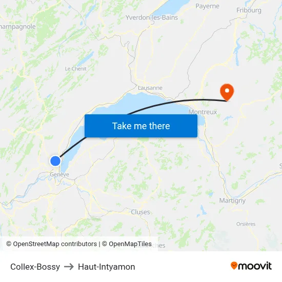 Collex-Bossy to Haut-Intyamon map