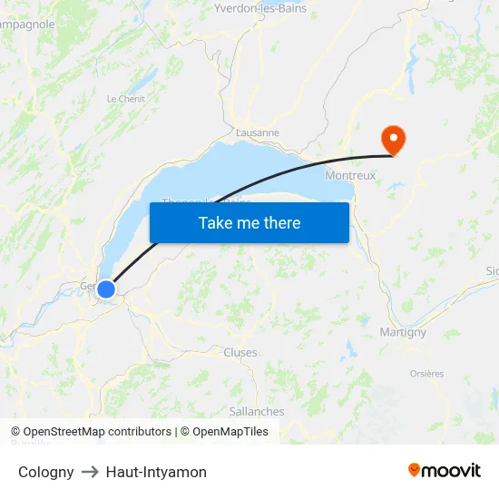 Cologny to Haut-Intyamon map