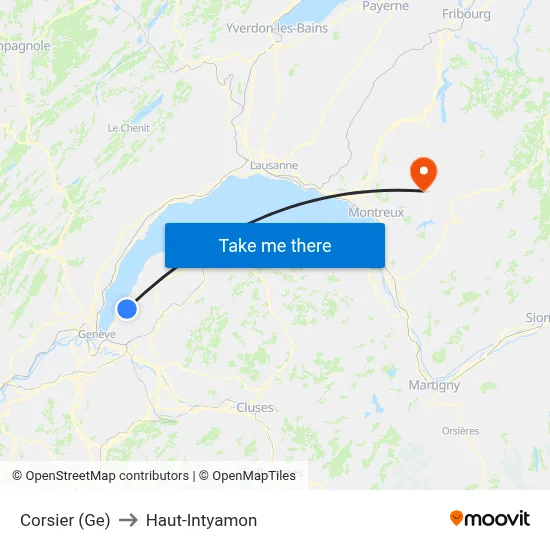 Corsier (Ge) to Haut-Intyamon map