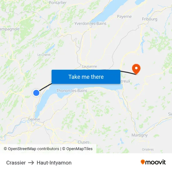 Crassier to Haut-Intyamon map