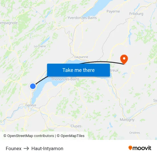 Founex to Haut-Intyamon map