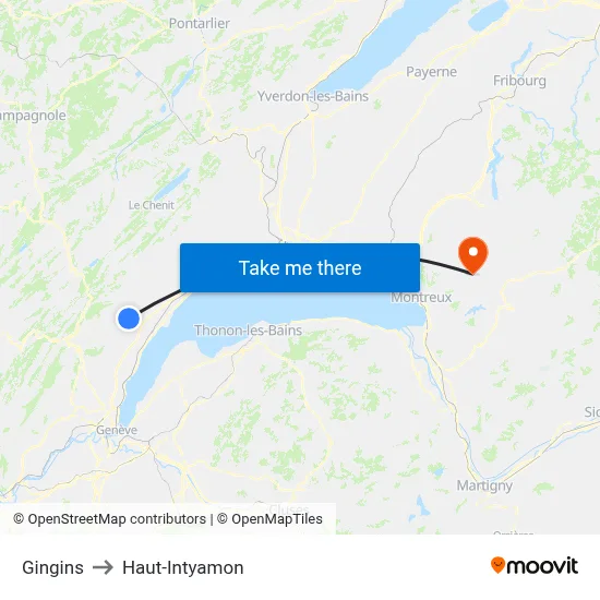 Gingins to Haut-Intyamon map