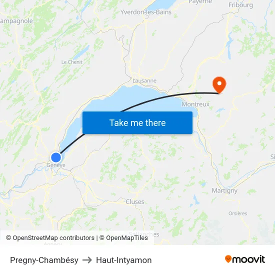 Pregny-Chambésy to Haut-Intyamon map