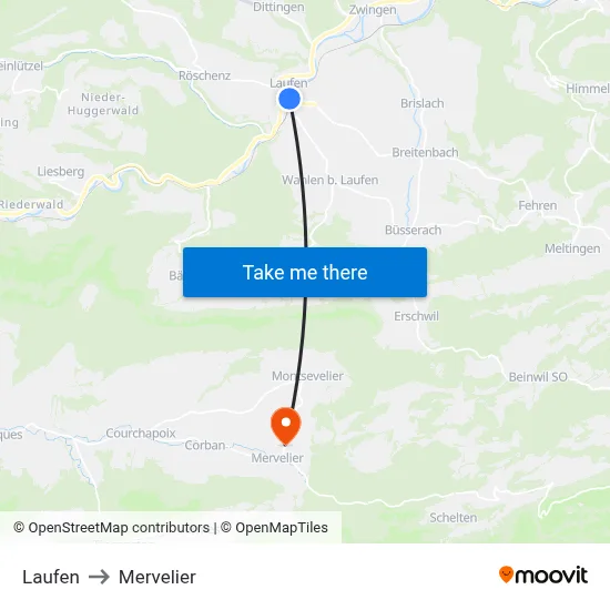 Laufen to Mervelier map