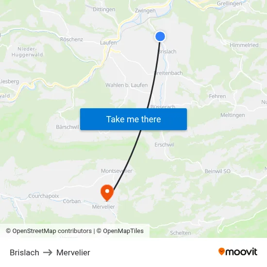 Brislach to Mervelier map