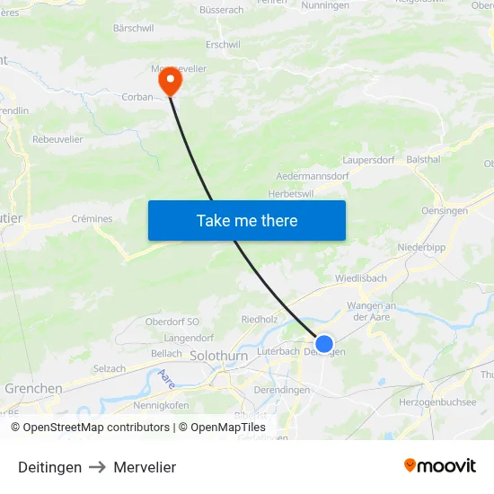 Deitingen to Mervelier map