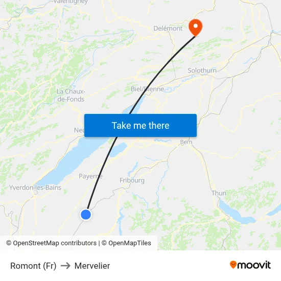 Romont (Fr) to Mervelier map