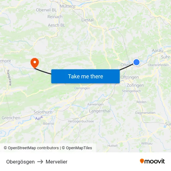 Obergösgen to Mervelier map