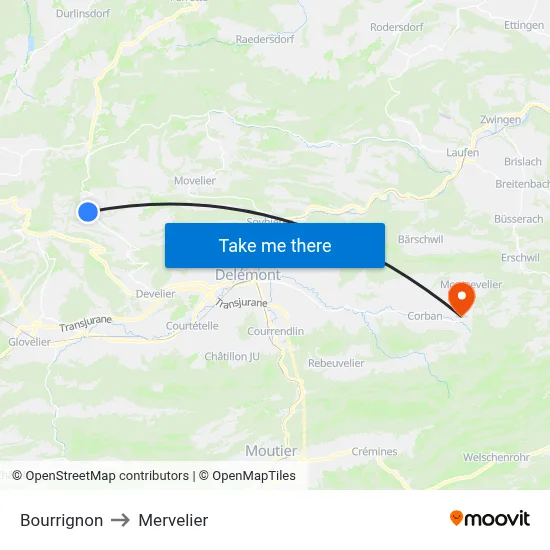 Bourrignon to Mervelier map