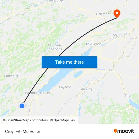 Croy to Mervelier map