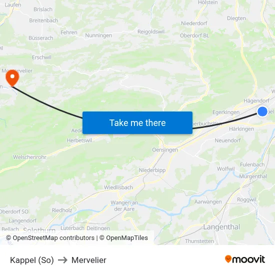 Kappel (So) to Mervelier map