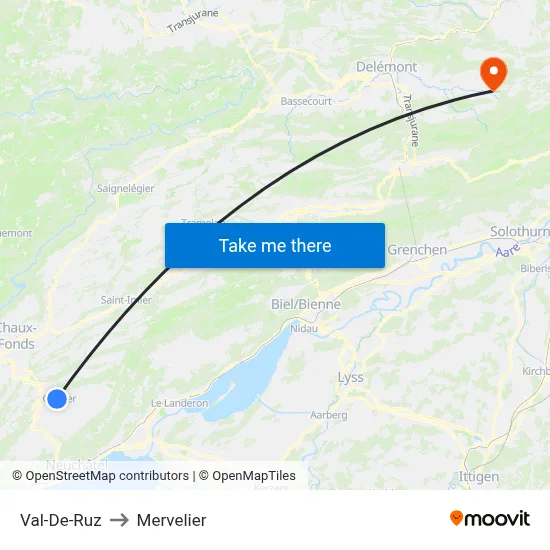 Val-De-Ruz to Mervelier map