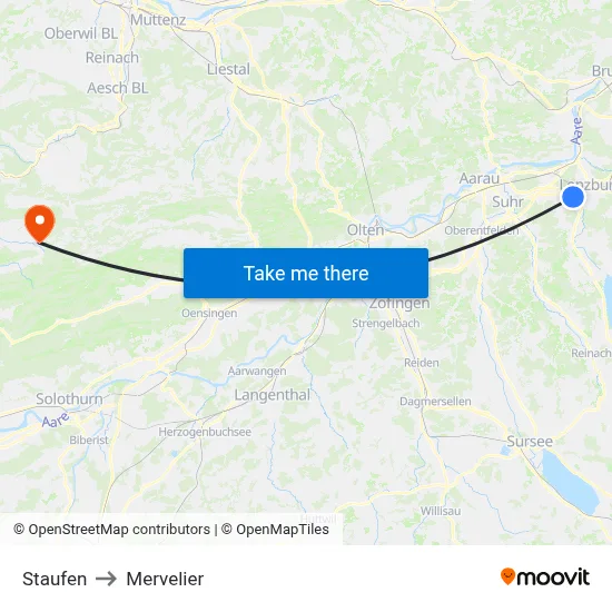 Staufen to Mervelier map
