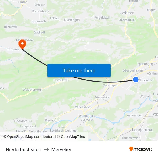 Niederbuchsiten to Mervelier map
